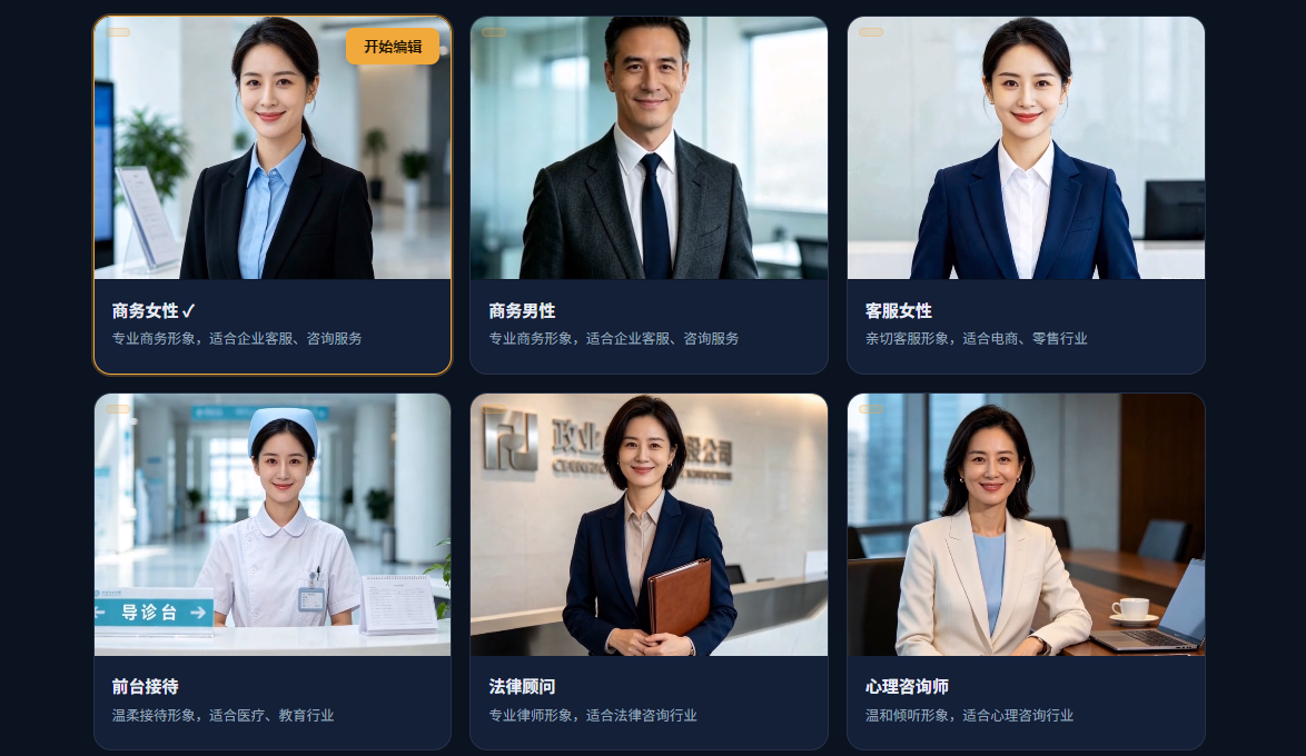 数字人形象选择